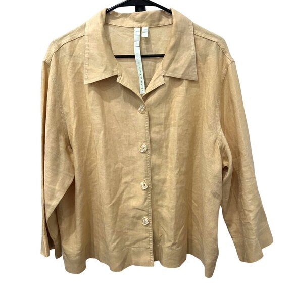 Debra Deroo Beige Button-Up Womens Linen Blouse Jacket Size 22 - Picture 1 of 10